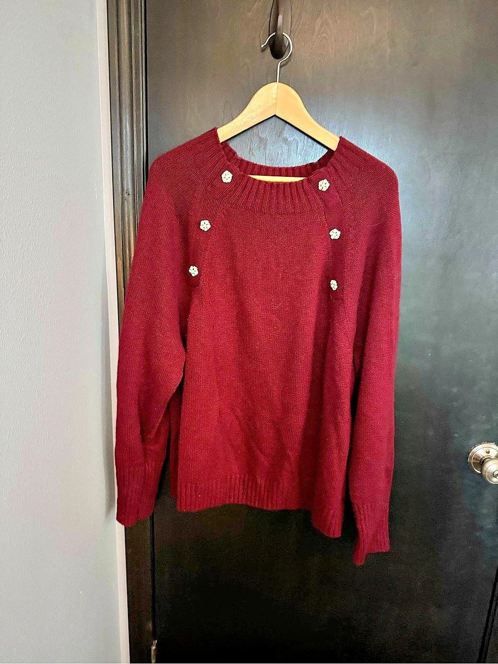 J.Crew Crewneck sweater with jeweled buttons Burgundy Red 2X